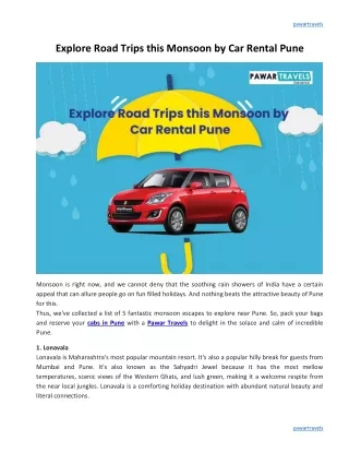 Explore Road Trips this Monsoon by Car Rental Pune