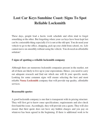 Lost Car Keys Sunshine Coast: Signs To Spot Reliable Locksmith