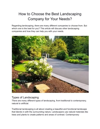 How to Choose the Best Landscaping Company for Your Needs