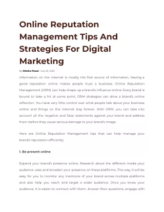 Online Reputation Management Tips And Strategies For Digital Marketing
