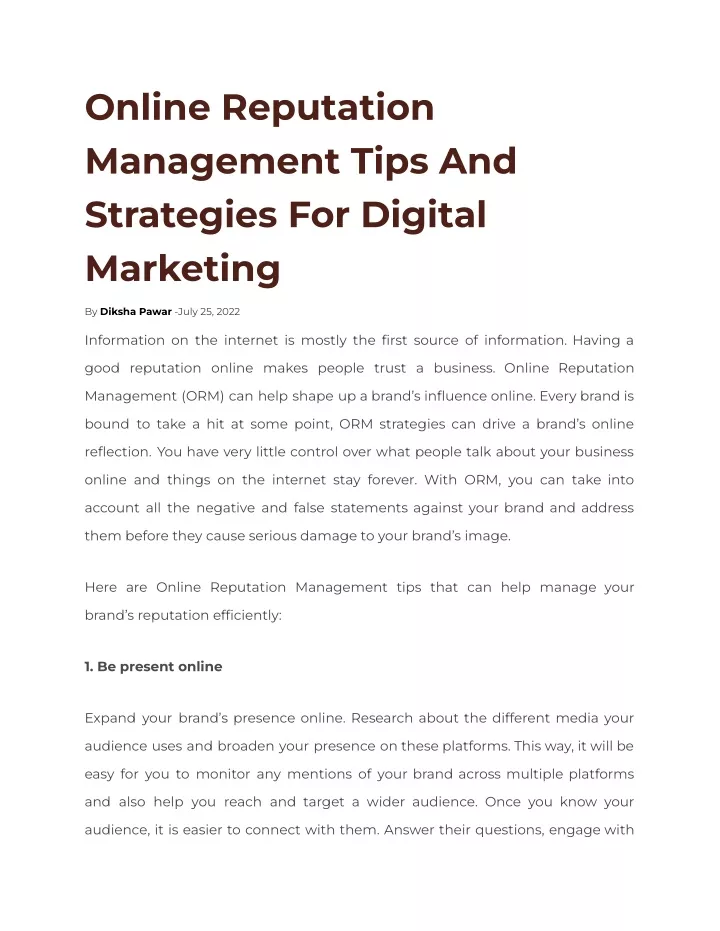 online reputation management tips and strategies