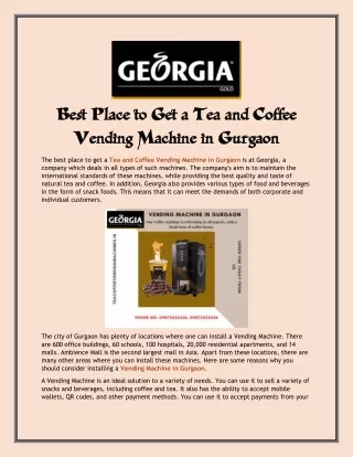 Best Place to Get a Tea and Coffee Vending Machine in Gurgaon