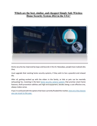 Which are the best, similar, and cheapest Simply Safe Wireless Home Security System 2022 in the USA