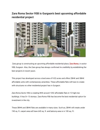 Zara Roma Sector 95B is Gurgaon's best upcoming affordable residential project