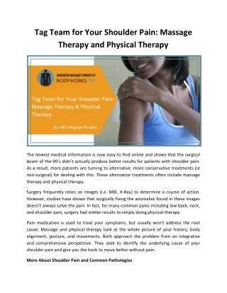 Tag Team for Your Shoulder Pain: Massage Therapy and Physical Therapy