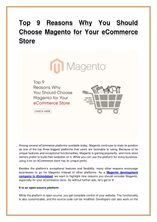 Top 9 Reasons Why You Should Choose Magento for Your eCommerce Store