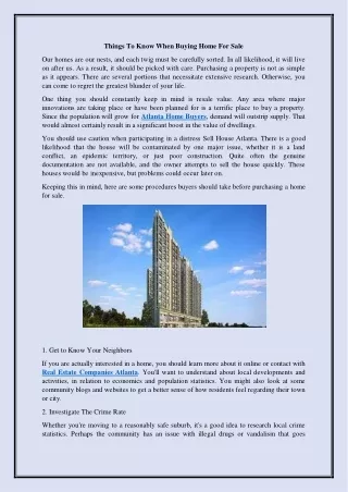 things to know when buying home for sale