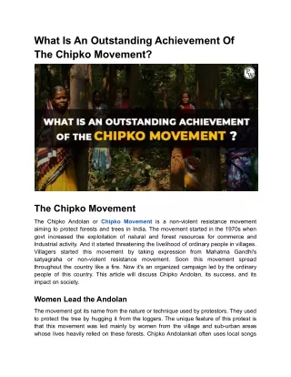 what is an outstanding achievement of the chipko