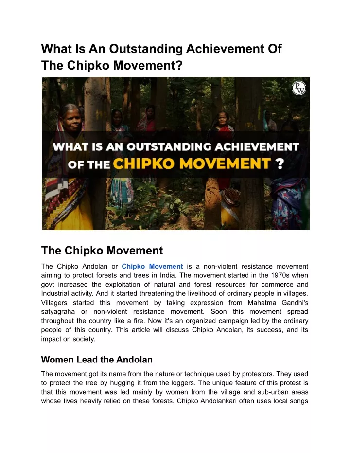what is an outstanding achievement of the chipko