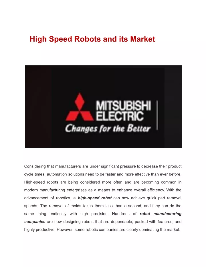 high speed robots and its market