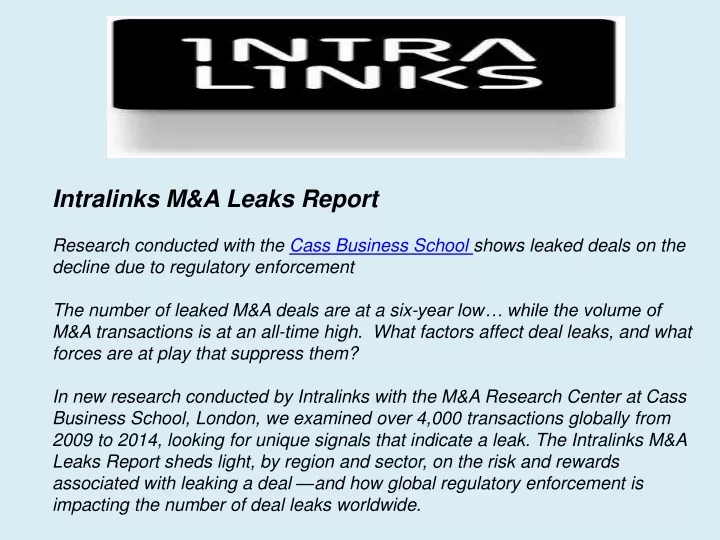 intralinks m a leaks report research conducted