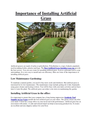 Importance of Installing Artificial Grass