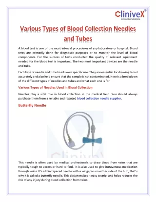 various types of blood collection needles