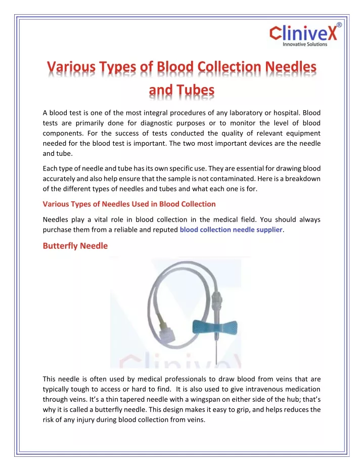 various types of blood collection needles