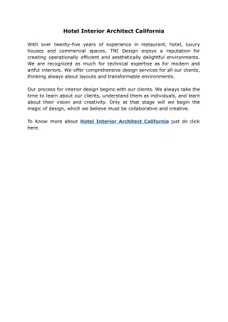 Hotel Interior Architect California