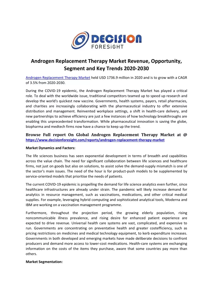 androgen replacement therapy market revenue