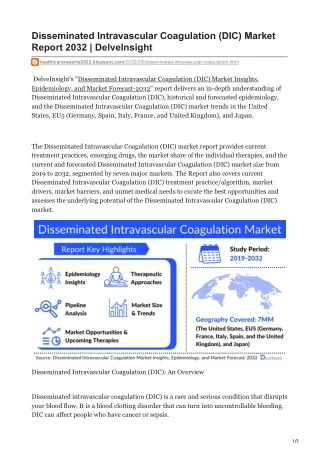 disseminated intravascular coagulation dic market