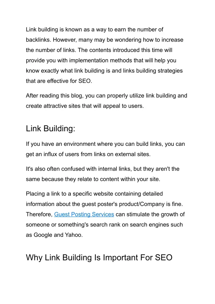link building is known as a way to earn
