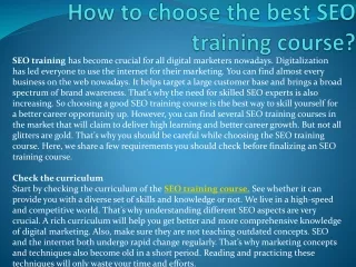 how to choose the best seo training course