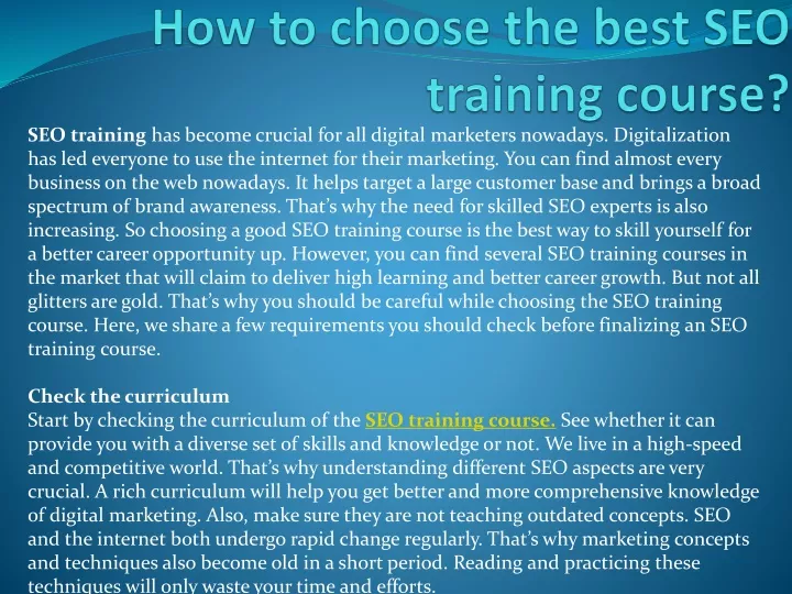 how to choose the best seo training course