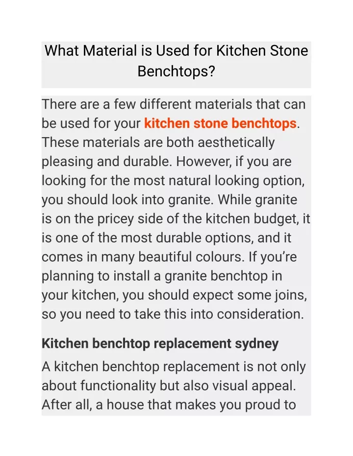 what material is used for kitchen stone benchtops