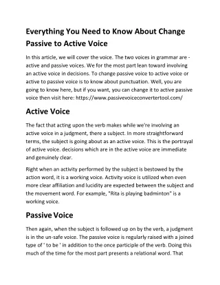 Everything You Need to Know About Change Passive to Active Voice