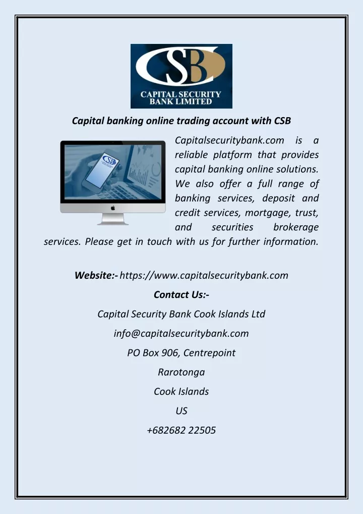 capital banking online trading account with csb