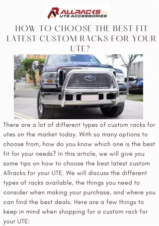 How To Choose The Best Fit Latest Custom Racks For Your UTE