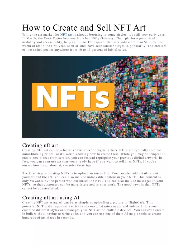 how to create and sell nft art while