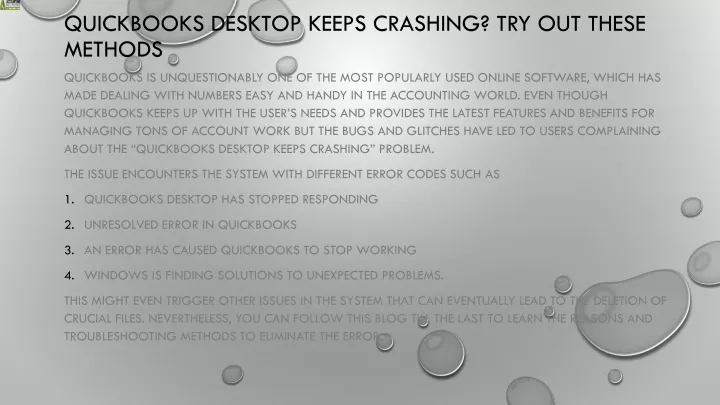 quickbooks desktop keeps crashing try out these methods