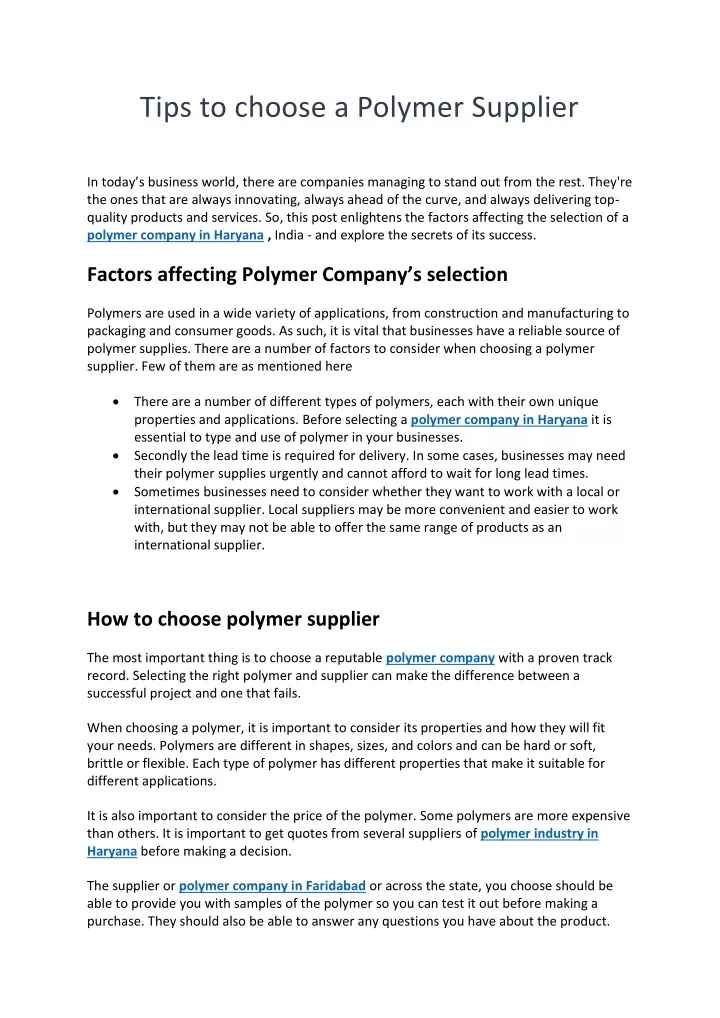 tips to choose a polymer supplier