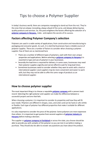 Polymer Companies in Haryana