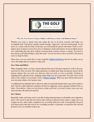 Why Do You Need to Choose Online Golf Stores to Buy Golf-Related Items