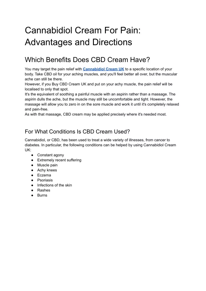 cannabidiol cream for pain advantages