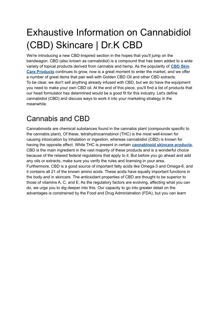 exhaustive information on cannabidiol