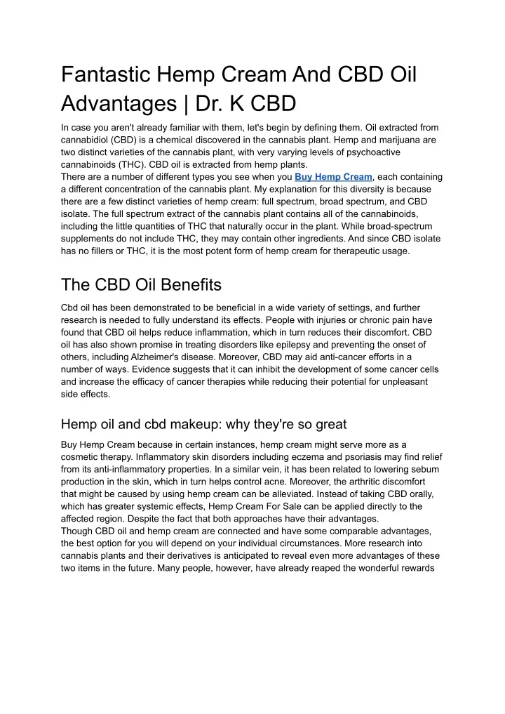 fantastic hemp cream and cbd oil advantages