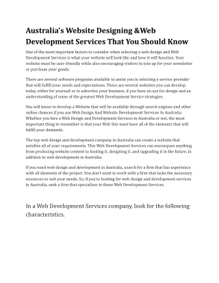 Australia’s Website Designing &Web Development Services That You Should Know
