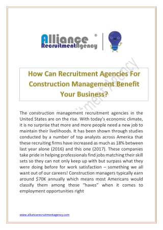 the construction management recruitment agencies
