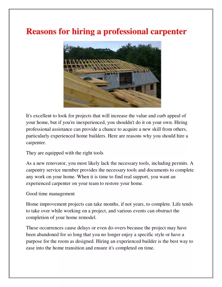 reasons for hiring a professional carpenter