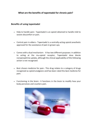 What are the benefits of tapentadol for chronic pain