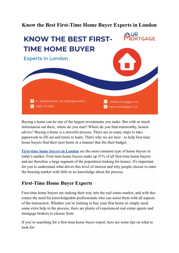 know the best first time home buyer experts