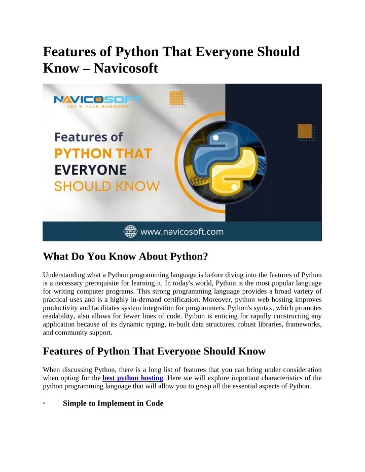 PPT Features Of Python That Everyone Should Know Navicosoft PowerPoint Presentation ID