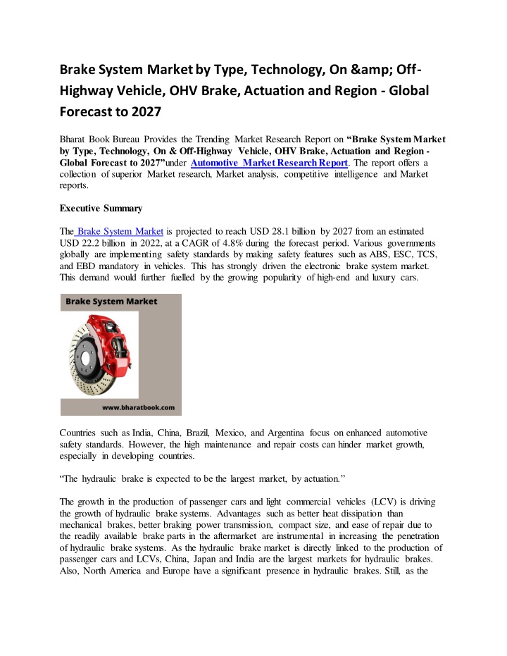brake system market by type technology