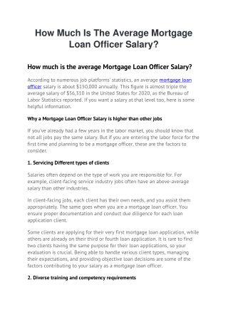 How Much Is The Average Mortgage Loan Officer Salary