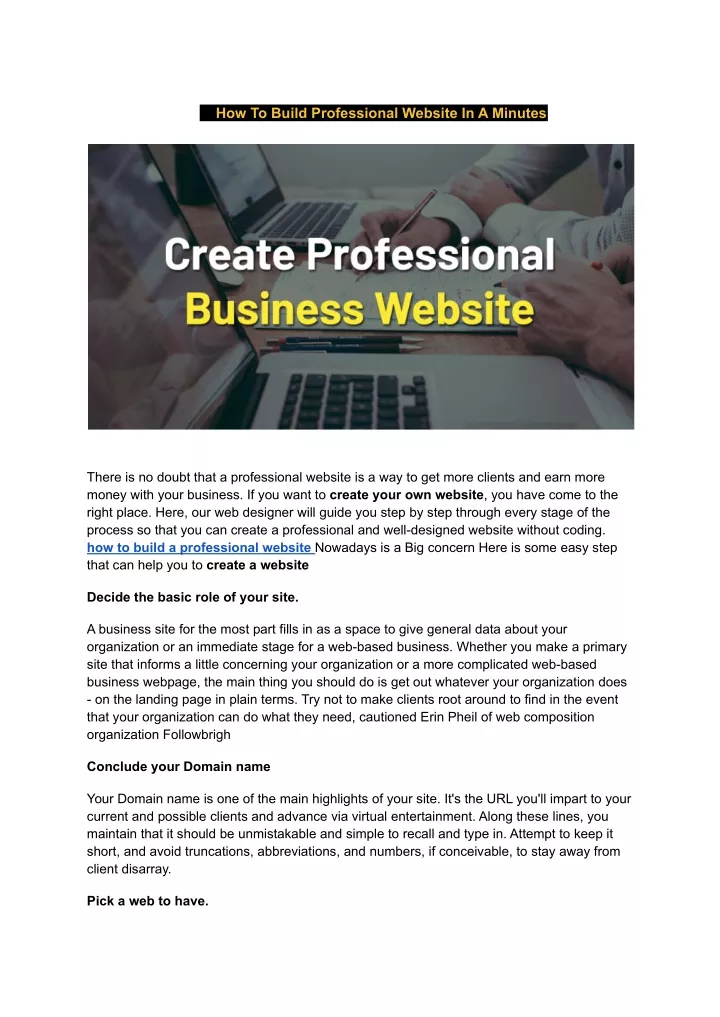 how to build professional website in a minutes
