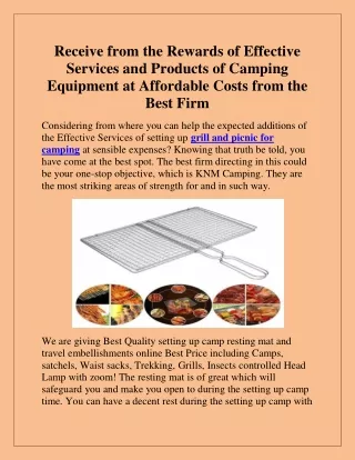 Receive from the Rewards of Effective Services and Products of Camping Equipment at Affordable Costs from the Best Firm