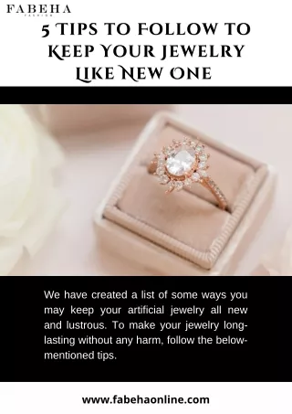 5 Tips to Follow to Keep Your Jewelry Like New One