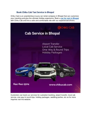 book chiku cab taxi service in bhopal