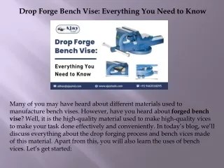 Drop Forge Bench Vise Everything You Need to Know