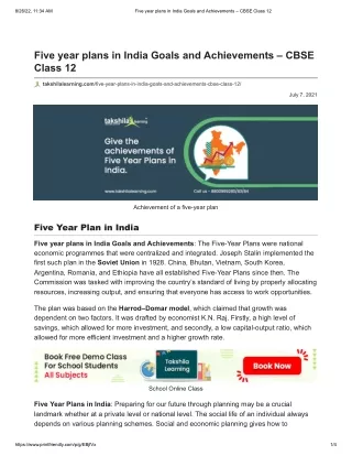 Five year plans in India Goals and Achievements – CBSE Class 12